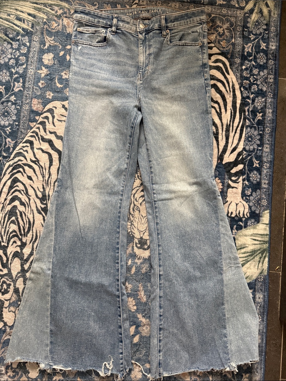 American Eagle Outfitters Light Blue Flare Jeans - Raw Hem 14 bell bottom